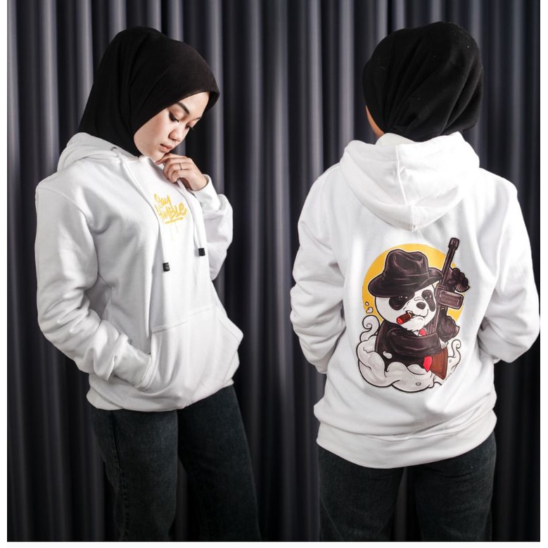 Sweater wanita pria unisex hoodie panda humbel putih abu