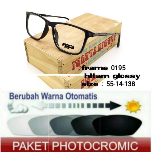 Frame Kacamata Pria Sporty 0195 + Lensa Photocromic, Anti Radiasi, Minus dan Anti UV