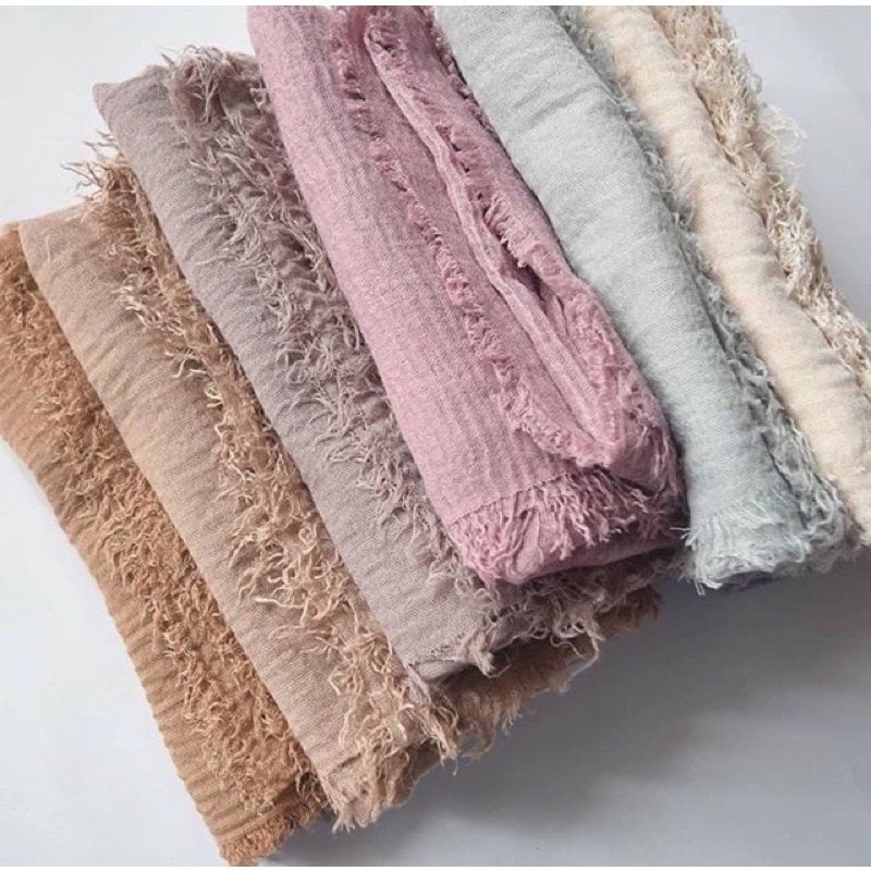 (COD)Pashmina crinkle polos murah/pashmina lecek/kerudung crinkle premium/hijab crinkle shawl