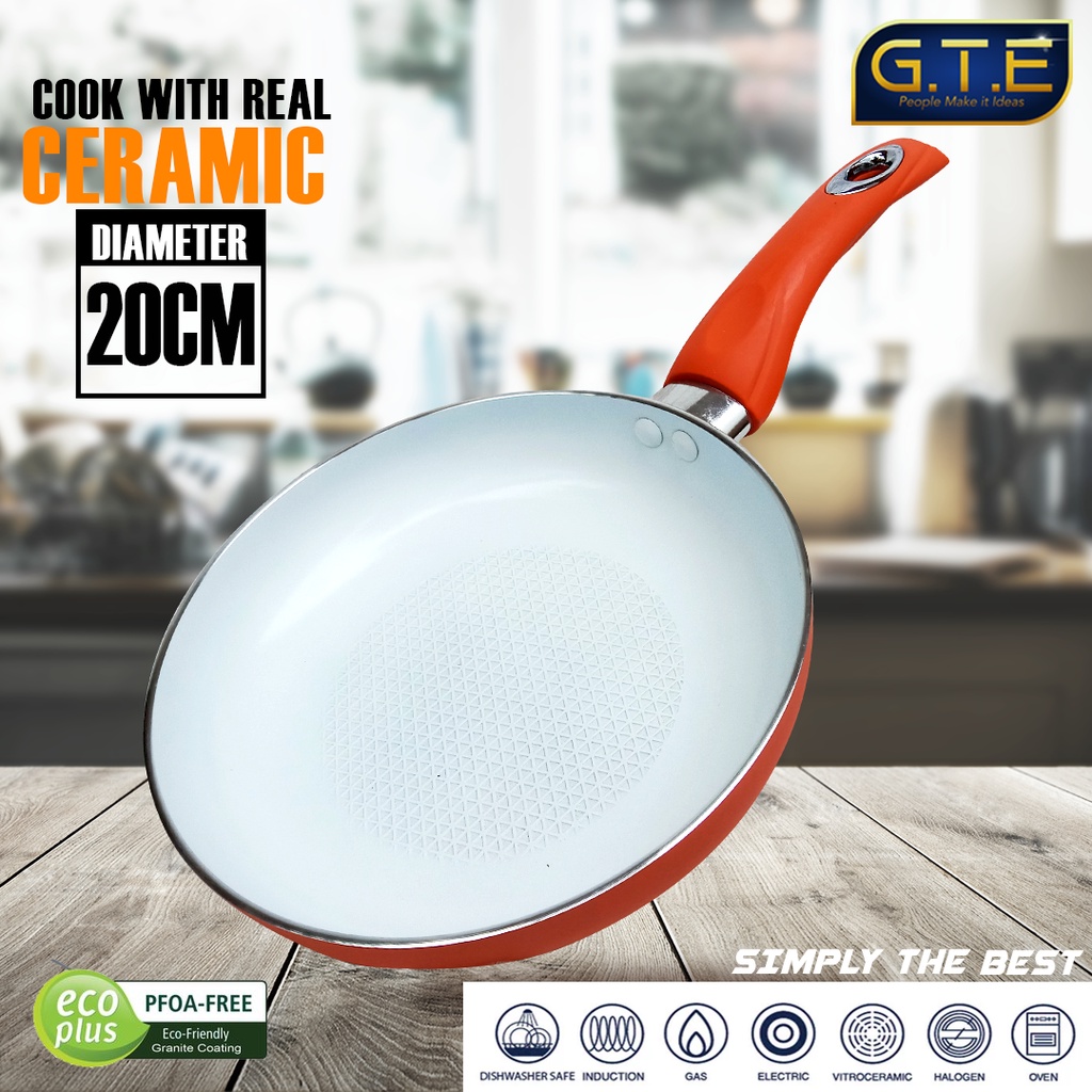 GTE | Wajan Teflon Anti Lengket Tanpa Minyak Keramik 20 cm | Teplon Frypan | Frying Pan Keramik Granite Granit Anti Lengket