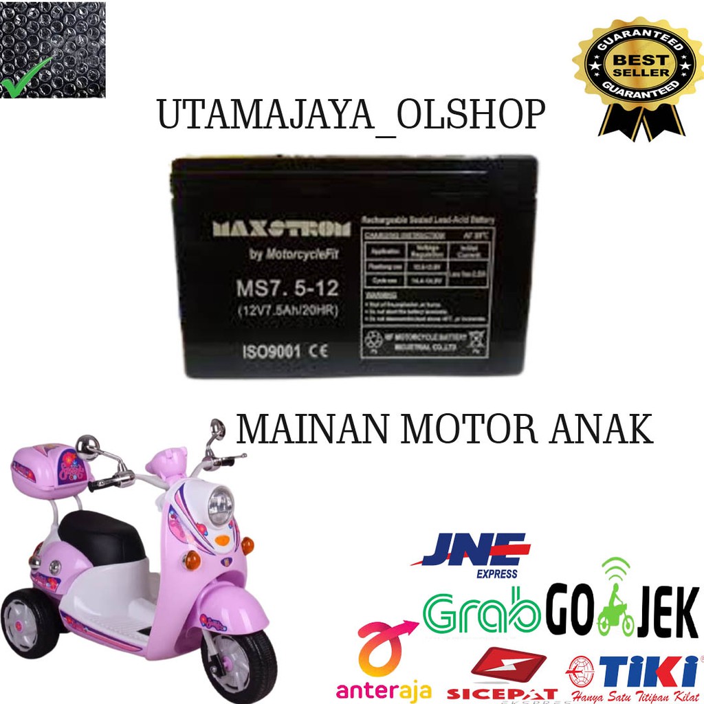 AKI MAINAN MOTOR ANAK 12V 7.5AH MAXSTROM VRLA AKI PALING BAGUS MS7.5-12 AKI ORIGINAL