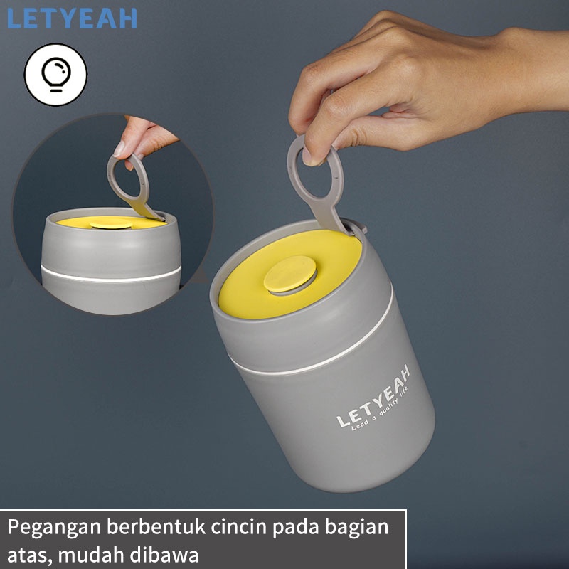 letyeah Cangkir sup anti tumpah 500ml dengan sendok / cangkir sup mpasi tahan panas