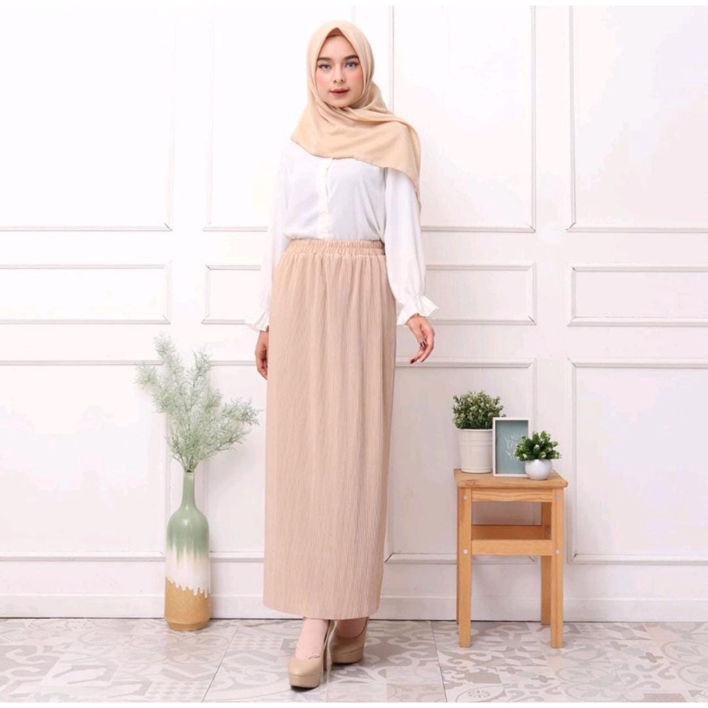 Rok Span Plisket, Rok span pleated, Via Skirt Rok Midi Skirt, Rok plisket lidi premium