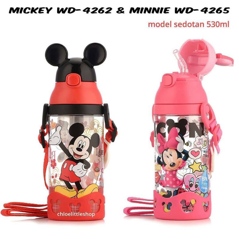 Mickey &amp; Minnie Mouse Straw Water Bottle 530ml / Botol Minum Sedotan Minnie Mickey