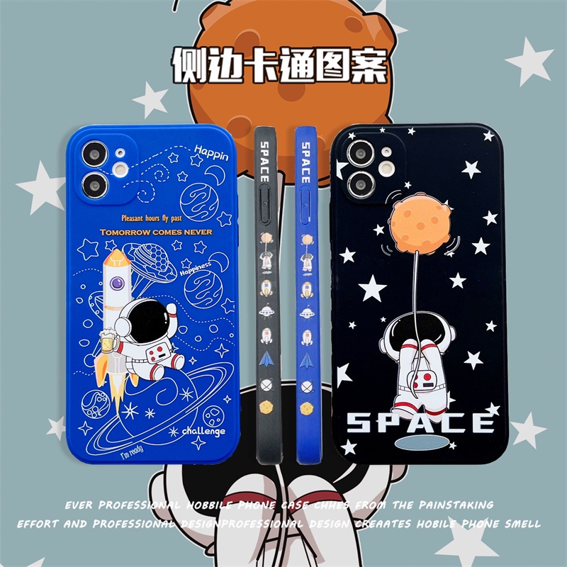 Soft Case Tpu Motif Kartun Astronot Untuk Iphone 13 12 11 Pro Max XS XSMax XR SE 7P 8P 8 7 Plus