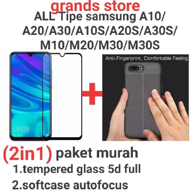 (2in1)Tempered glass full+softcase autofocus samsung 10/a20/a30/a10s/a20s/a30s/m10/m20/m30/m30s/a50