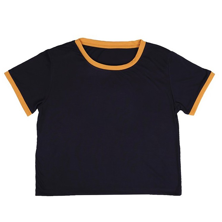 KAOS POLOS RINGER TEE | Navy - Kuning | CROP TOP