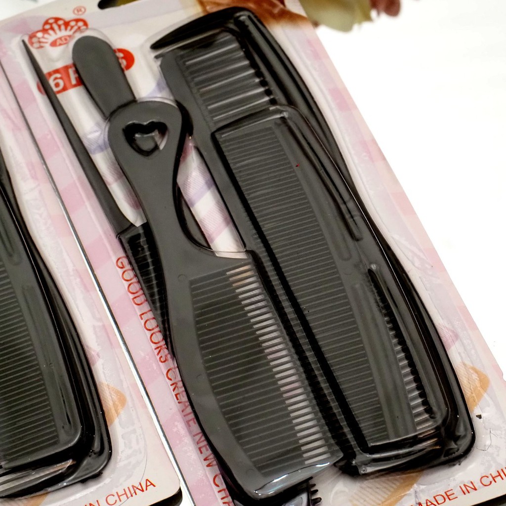 Sisir Rambut SET ISI 6 PCS Hitam Polos Sisir Salon Serbaguna Hair Styling Sisir Potong Ekor Tipis Rata Murah 6 in 1