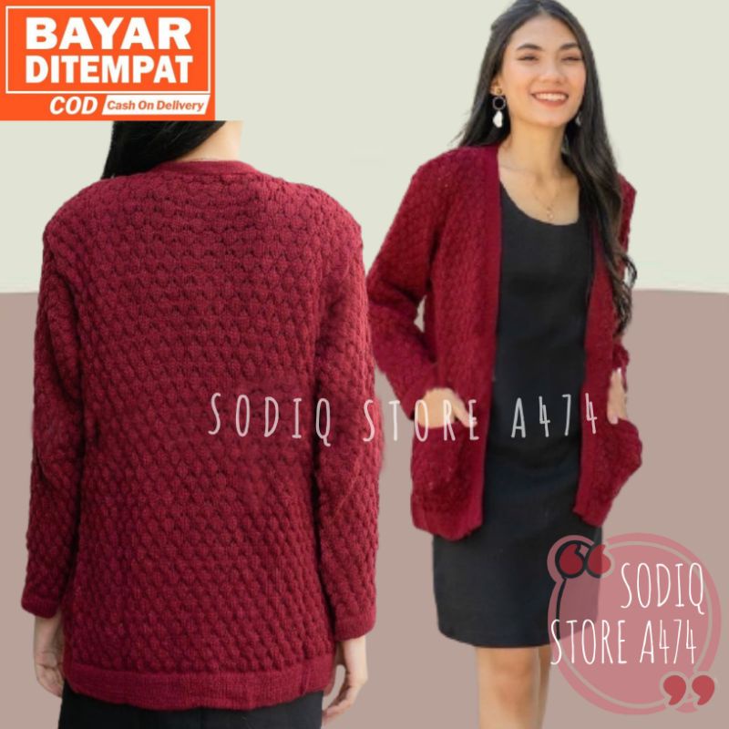 Cardigan Nanas Popcorn Rajut Motif Nanas Outer Wanita Tebal Rajut 7 Gate Premium Murah Impor