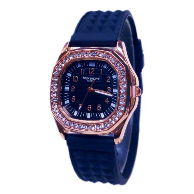 JAM TANGAN FASHION WANITA PATEK PHILIPPE TALI RUBBER DIAMOND