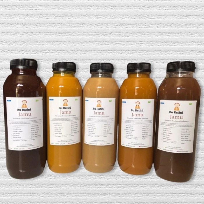 

Jamu bu ratini/Paket mix jamu segar 500ml (5 botol) made by order - SUGAR NORMAL (BERKUALITAS)