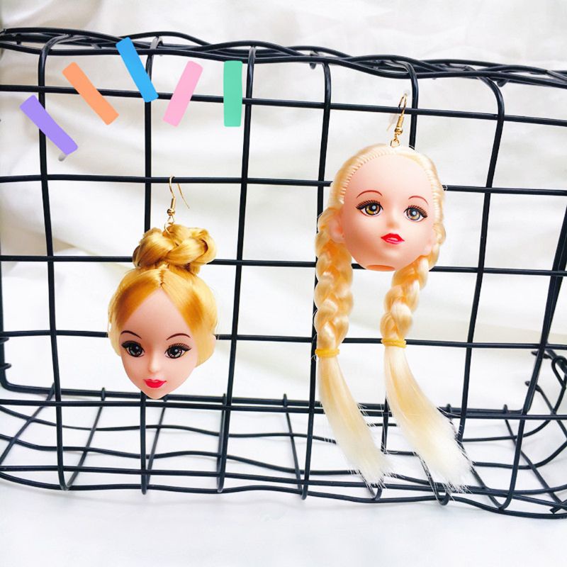 SIY  Creative Yellow Hair Doll Head Toy Drop Earrings Fashion Jewelry for Women Girls