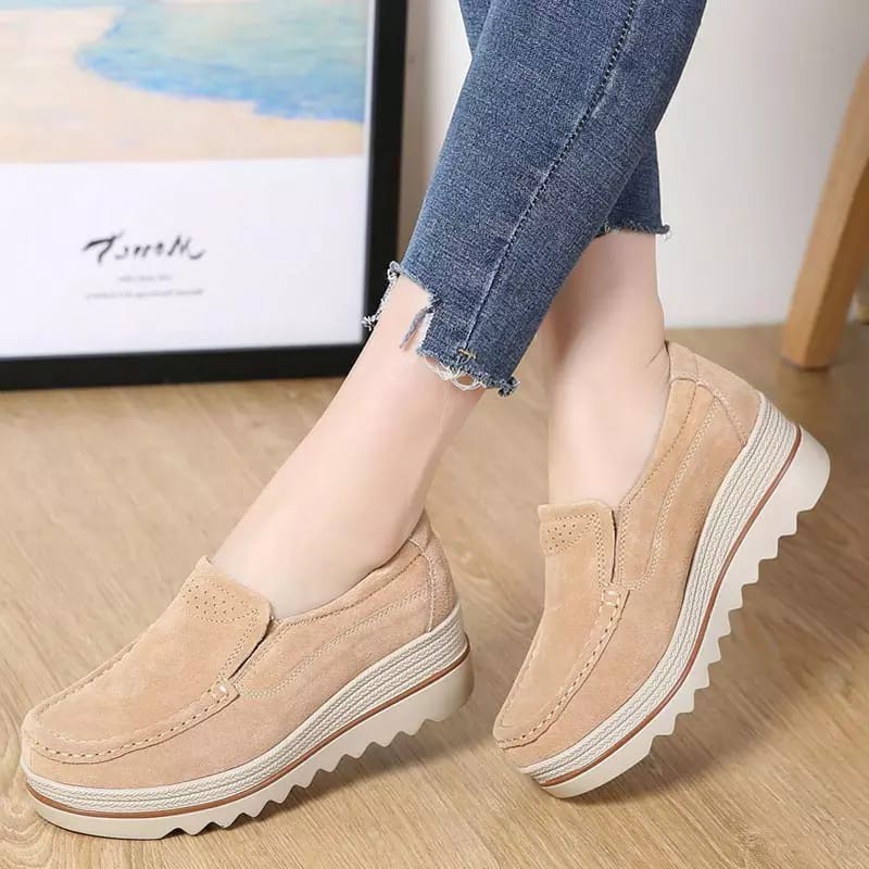 Sepatu Dari Karin sepatu wanita sepatu wedges kasual wanita suede sol 7cm KR-SW0034