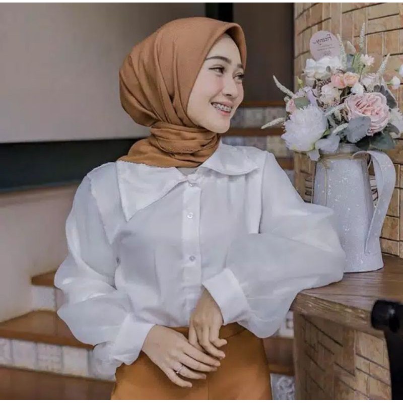 LS White Blouse Organza Party Top Kekinian
