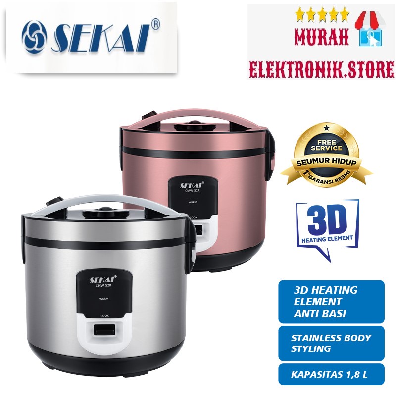 SEKAI Rice Cooker / Penanak Nasi Magic Com Penghangat Nasi 3 in 1 / Stainless Body 1.8L - CMW 520