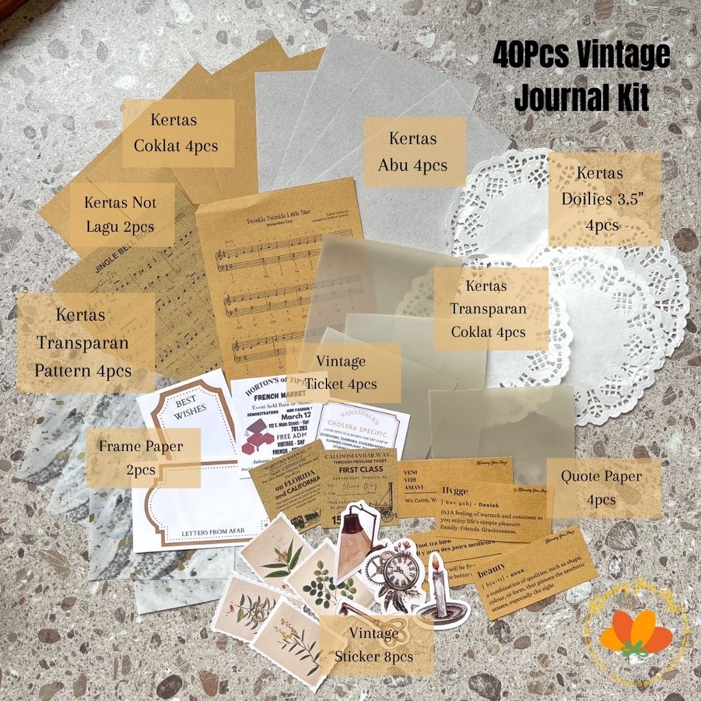 

Journal Kit 40pcs Journal Mini Kit Vintage Bujo Journaling Vintage Jurnal Kit Aesthetic Planner Kit Ephemera Scrapbook Diari Dekorasi DECO