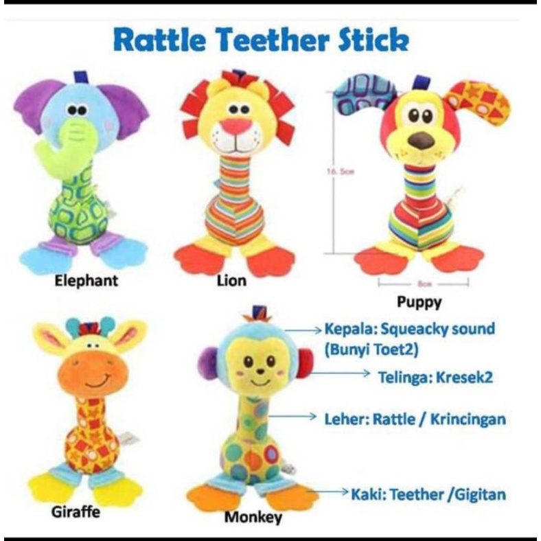 Mainan bayi bunyi / gigitan bayi / mainan anak rattle stick teether