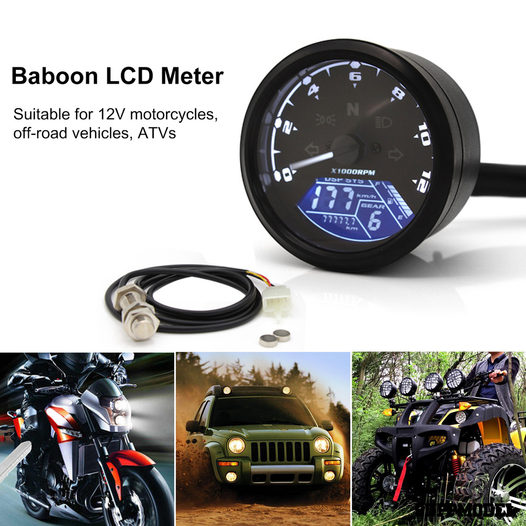 SPM Modified Gauge LED Oil Meter LCD Screen Speedometer Tachometer Odometer for 12V Motorcycles