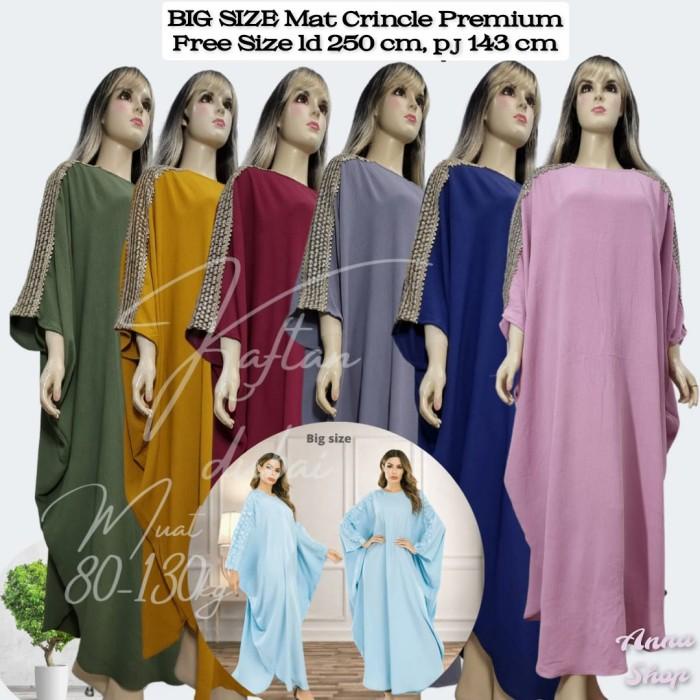 Gamis Kaftan crinkle polos mix renda import free size jumbo ld 200 cm
