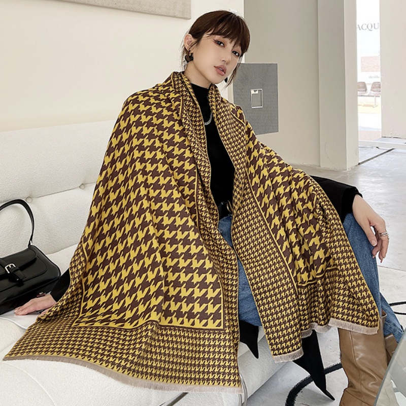 Syal "Edna" 65 x 190 Anggun motif Houndstooth yang mewah Bahan High Grade Cashmere Immitation