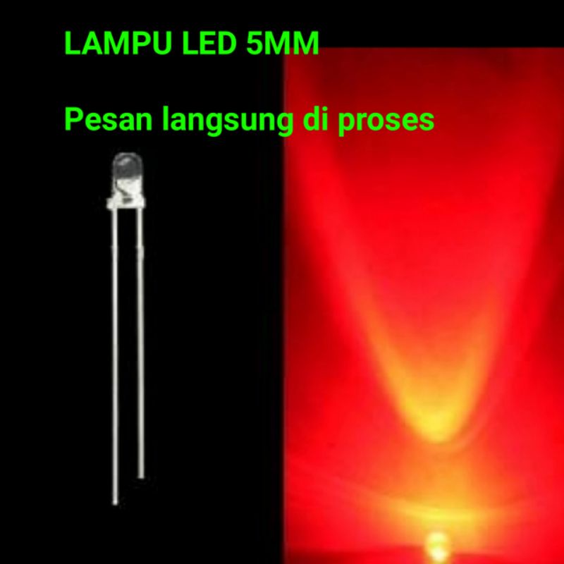LAMPU LED 5MM MERAH RED 5MILI 5 MM LAMPU KECIL KAKI DUA KAKI 2 MIKA PUTIH