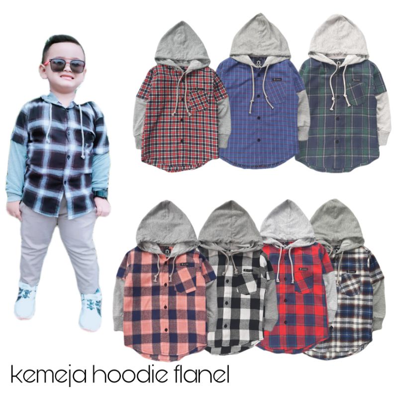 Kemeja flanel hoodie anak