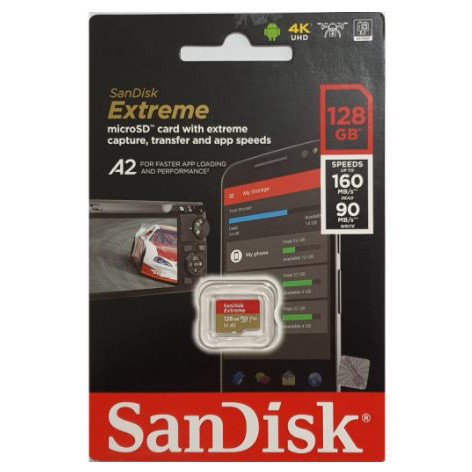 SANDISK EXTREME MICROSDXC UHS-I U3 A2 V30 160MB/s - 128GB - 4K UHD