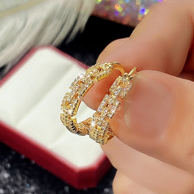 Anting Hoop Hias Cubic Zirconia Untuk Wanita