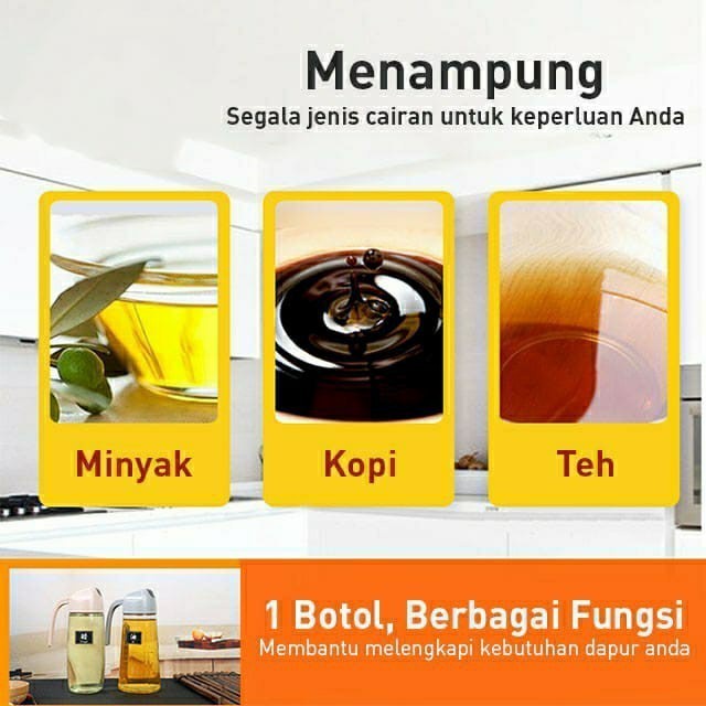 ZILLO Botol Kaca Tempat Minyak Goreng Elegan Bottle Oil Pot Wadah Minyak Dengan Tutup Botol Anti Tumpah