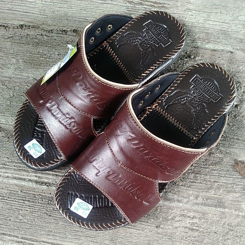 sandal kulit asli slip-on HR 2 coklat nyaman dipakai