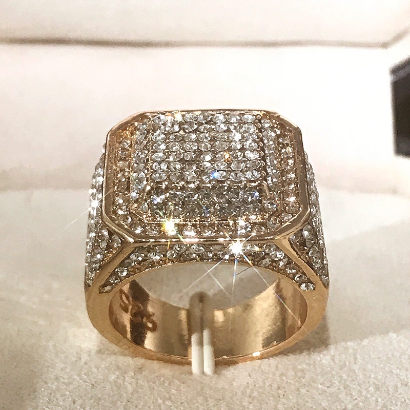 Cincin Pertunangan Berlian Berlapis Emas 24K Mewah Fashion Pria