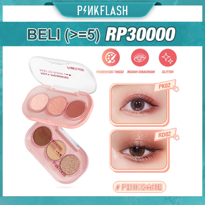 PINKFLASH #PINKGAME 3 Colors Eyeshadow Palette Giltter High Pigment Waterproof  Eyeshadow Palet