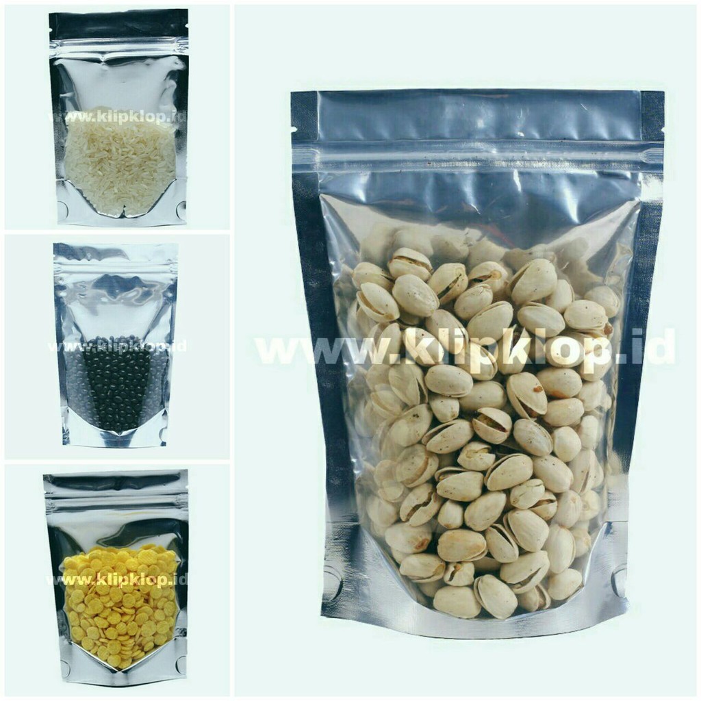 Plastik 12x20cm Kombinasi (Stand Pouch + Zipper Lock + Alumunium Foil) Klip Klop