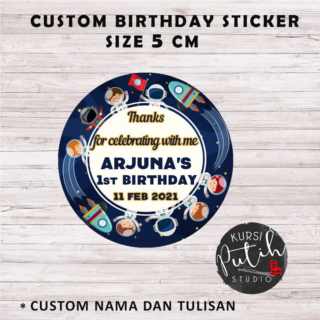 

custom sticker birthday ulang tahun bento goodie bag diameter 5cm tema space astronot