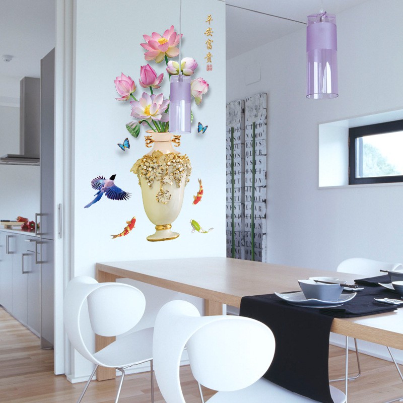 Reliza Wall Sticker Flower Lotus 3D Vase Bunga Stiker Dinding LDR2637