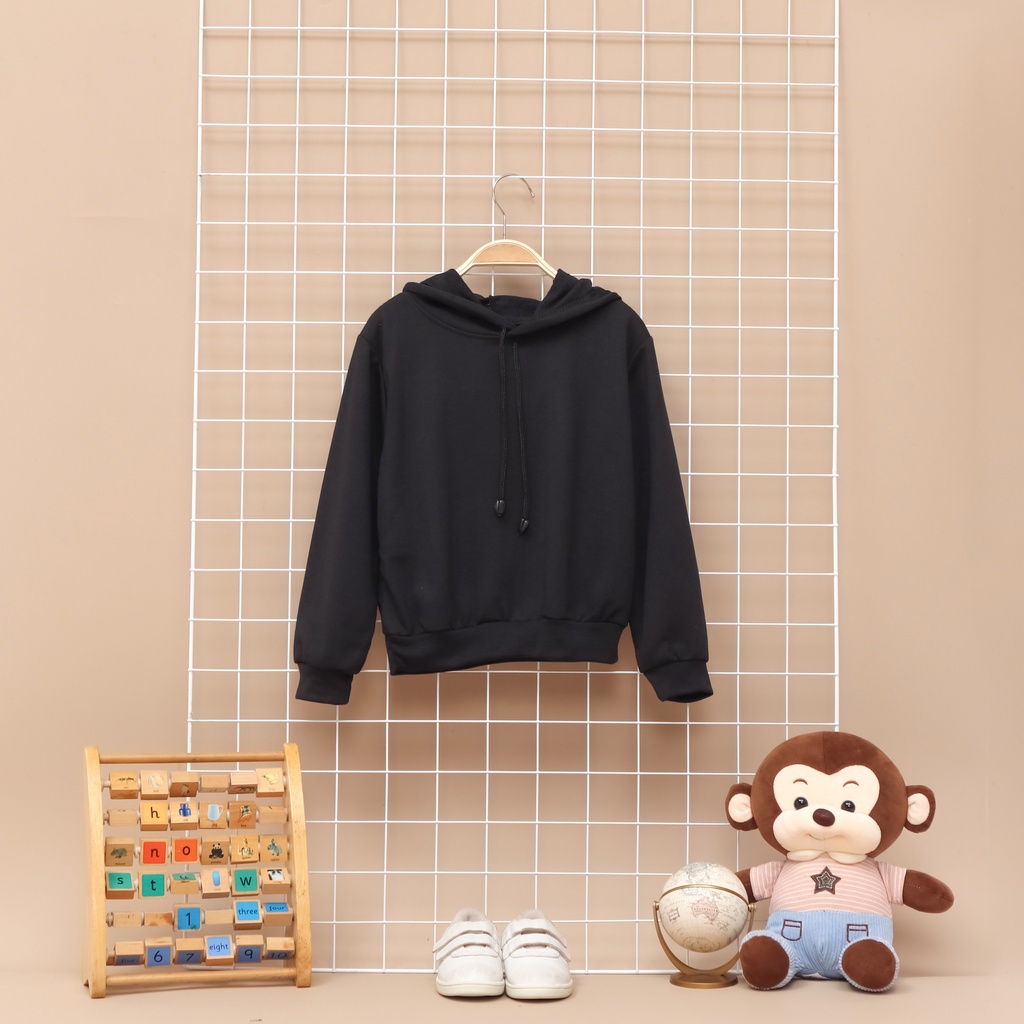 JAKET HOODIE ANAK UNISEX POLOS HITAM BABYTERRY LENGAN PANJANG FASHION TERMURAH JAKET ANAK POLOS