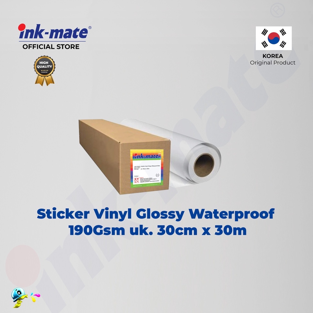 

Sticker Vinyl Glossy Waterproof Inkmate 190Gr Uk. 21cm X 30m, 30cm X 30M