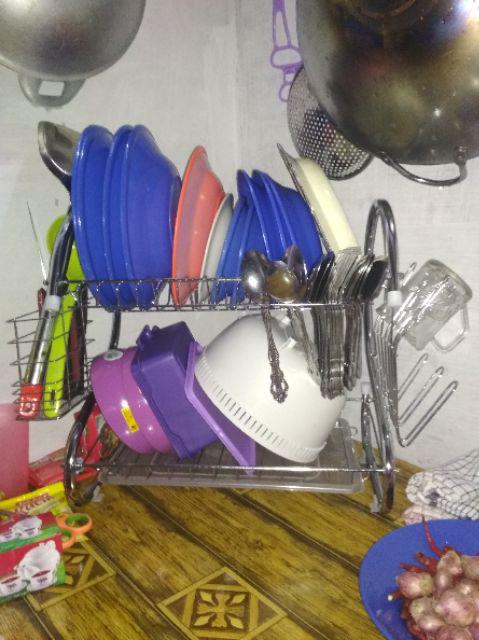 Aigootan - Rak Piring 2 Tingkat Stainless Steel - Rak Peralatan Dapur Import Murah Anti Karat