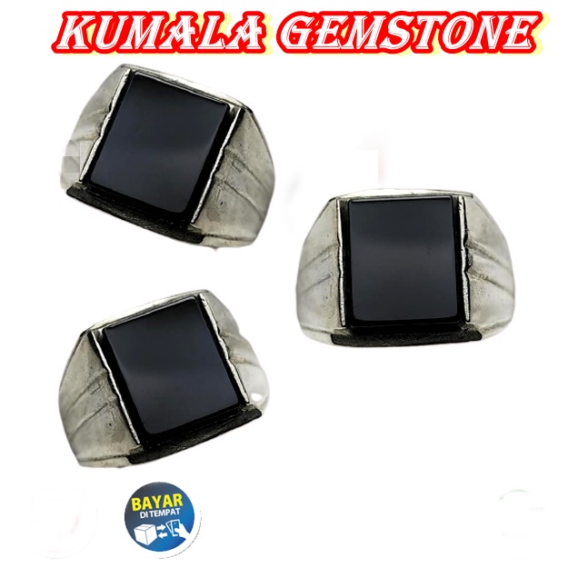 Cincin Batu Akik Black Onyx Kotak Ring Monel – Stainless Steel