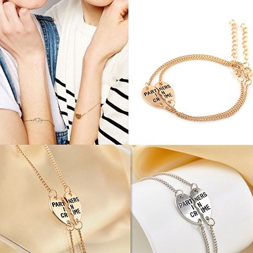 Hu Hu Hu Hu Hu Alat Bantu Pasang Kacamata♡ 2pcs Gelang Rantai Bentuk Hati Tulisan Partners Sisters Untuk Wanita