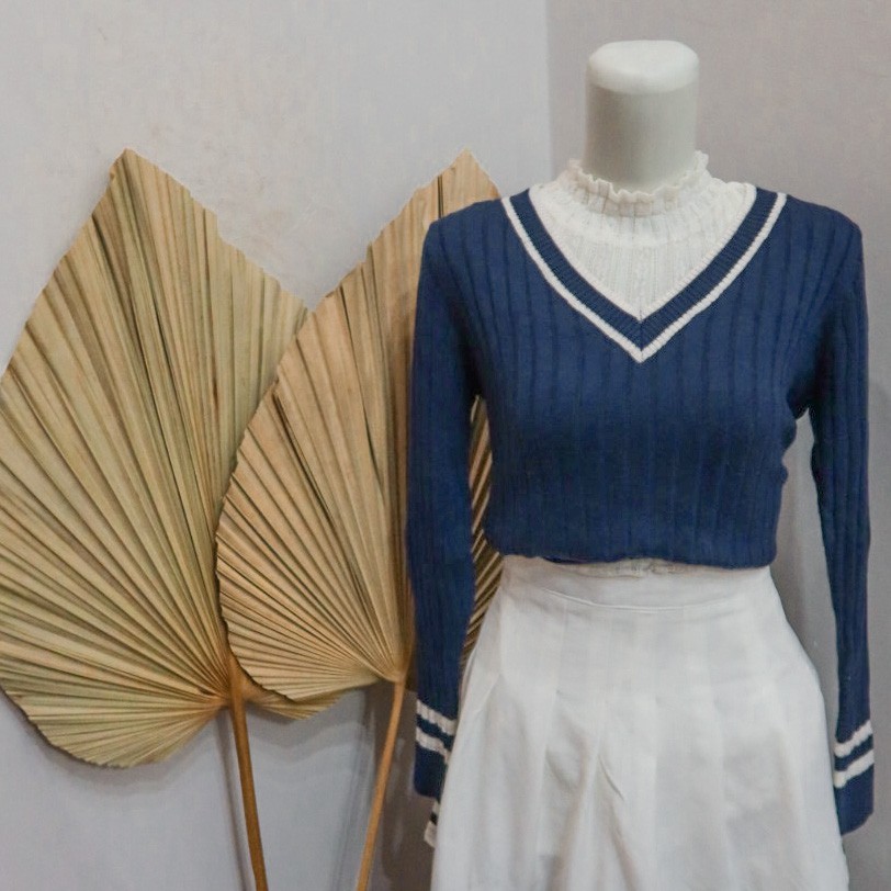 Sweater Academia Azul Warna Navy Ala Korea