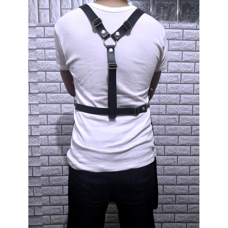 apron barista celemek barbershop celemek koki masak kombinasi kanvas tebal dan premium syntethic leather plus bordir logo