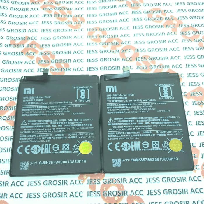 Baterai Battery Original Xiaomi BN35 &amp; BN-35 For Type Hp Redmi 5 - MDI1 - MDG1 - MDT1 - MDE1 - Redmi5