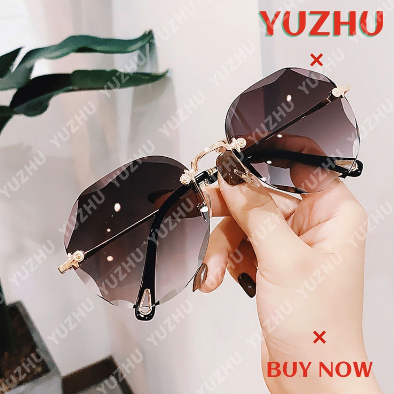 (YUZHU) COD Kacamata Hitam Korean Gaya Wanita Frameless Kacamata Hitam Bulat Sunglasses Women