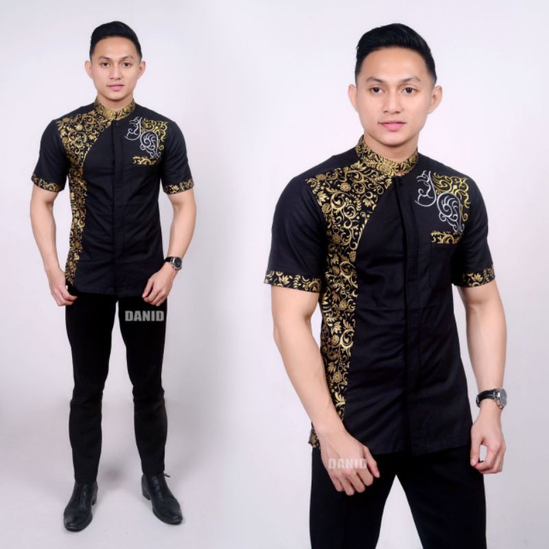 hem koko kombinasi batik warna hitam navy abu abu
