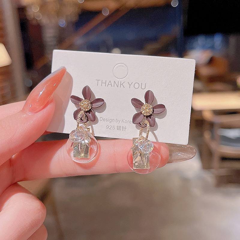 Shuling 925 silver needle Earrings Korean version New Fashion Crystal Flower Earrings Female Drop Earrings