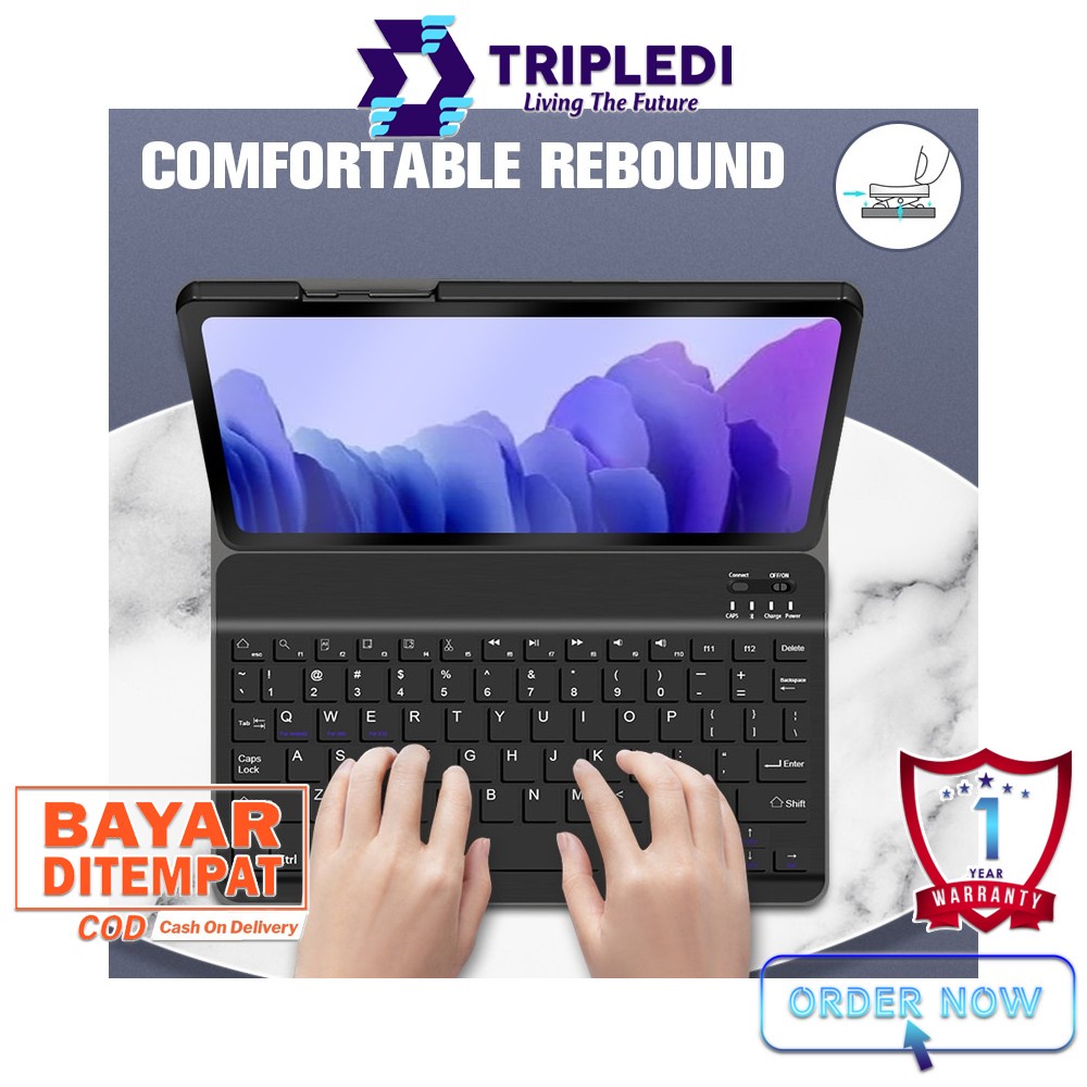 TRIPLEDI Case Keyboard Samsung Galaxy Tab A7 2020 SM-T500 SM-T505 10.4 inch Wireless Bluetooth Removable Magnetic Casing Leather Flip Stand Built-in Protektif Shockproof Folio Book Cover Sarung Pelindung Tablet Android-5