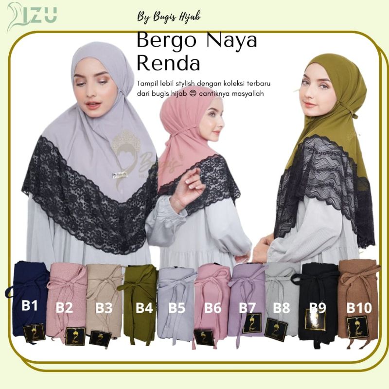 Bugis hijab / Bergo naya Renda /Hijab Bergo Instant /kerudung dewasa