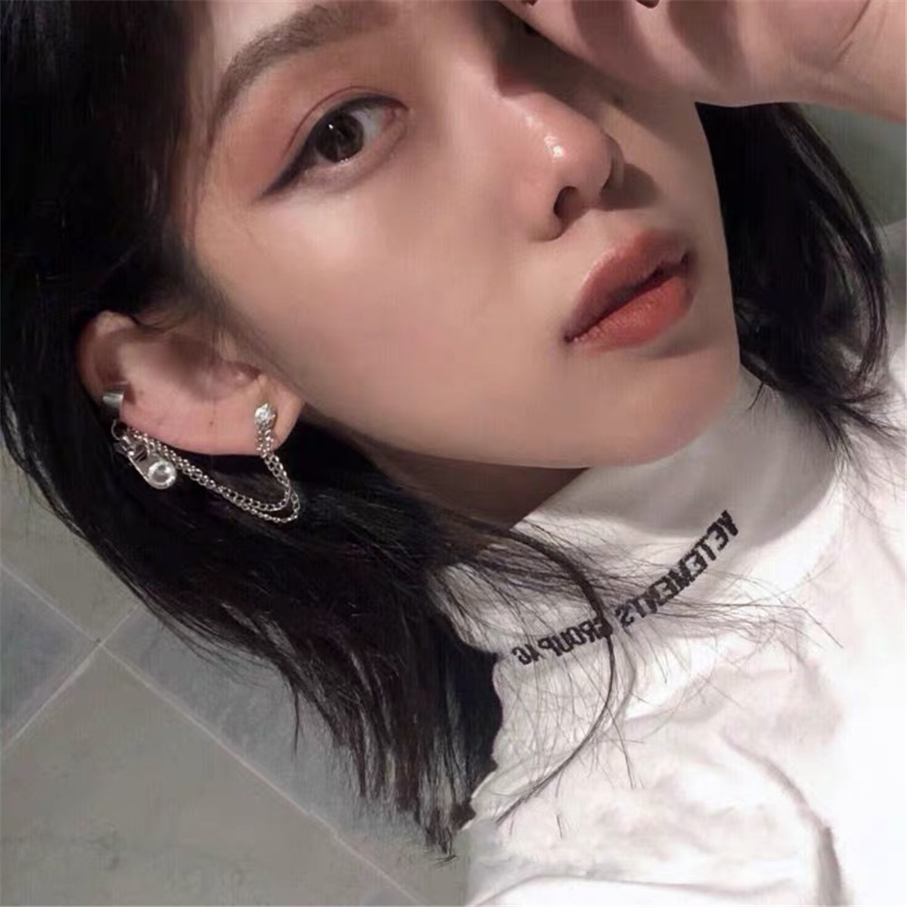 Hip Pop Cool Chain Earring Tassel Simple Unique Ear Bone Clip Dangle Earrings For Women Jewelry