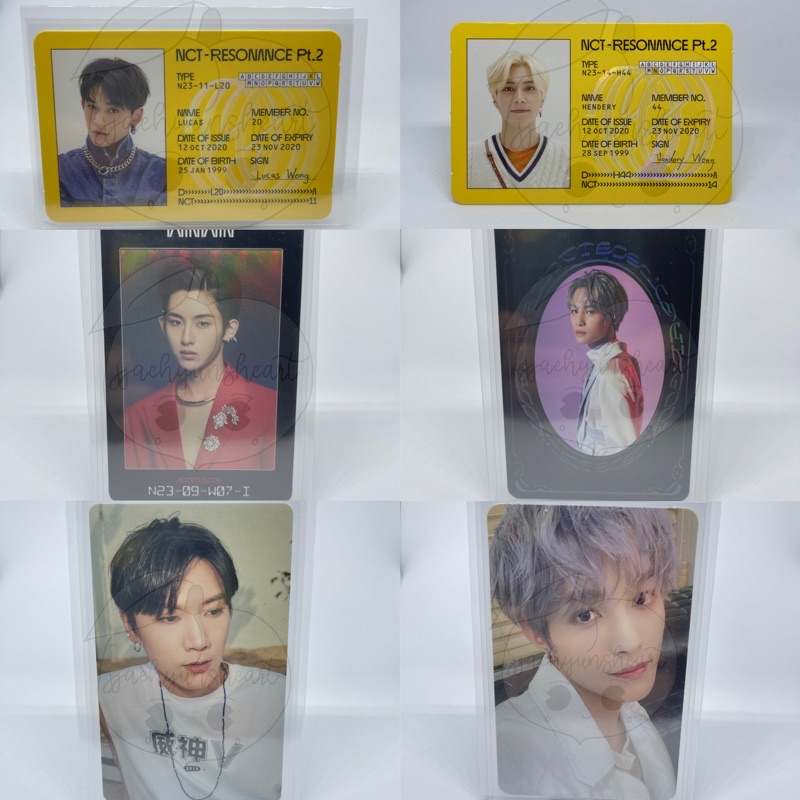 PHOTOCARD WAYV - Id Departure Card Lucas, Hendery, AC Arrival Card Winwin, Yb Yearbook Yangyang, PC Benefit Ten, PC Resonance Future Yangyang